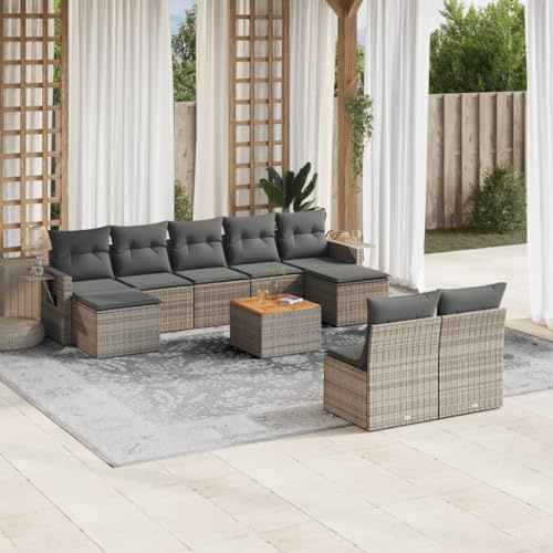 XINCXIN Garten-Sofagarnitur, korbsessel Outdoor gartensessel Garden Furniture Balkon Couch Geeignet für patios Yard Balconies Garden mit Kissen Grau Poly Rattan 10-TLG