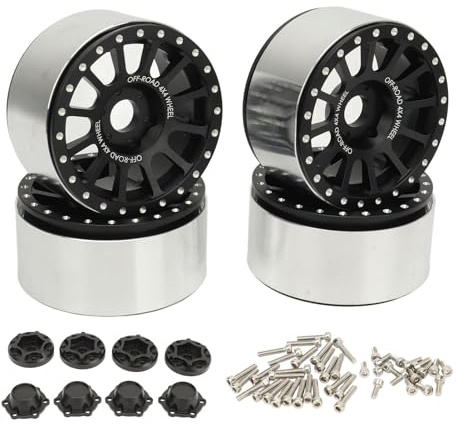 Beadlock Wheels Rims Aluminum Alloy 2.6 Inch 4 Pcs Set for 1/10 RC Crawler Cars Durable High Performance Upgrade Parts (Black)