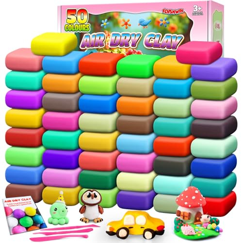 Argilla da Modellare, 50 Colori Pasta Modellabile Magica Essiccante All'aria per Bambini, Regalo per Ragazzi e Ragazze Dai 3 ai 12 Anni