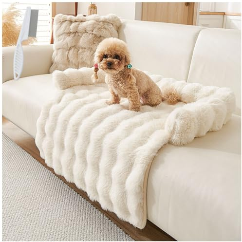 Generisch Luxuriöses Cozy Sofabett, Betten Hund Sofa, Plüsch Flauschiges Hundebett Waschbar und rutschfest bequemer Hundesofa Sofaschutz für Hunde und Katzen (Beige)