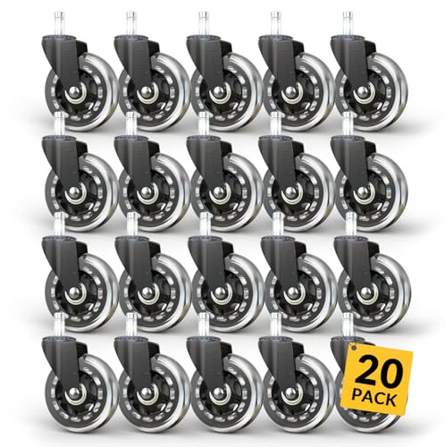 HOLKIE Ruedas reemplazo sillas oficina goma Set de 20 para pisos de madera y alfombras Ruedas 11 x 22 mm tipo Patineta Resistentes para Replacement