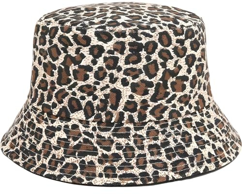 Chapeau de Pêcheur Léopard Reversible et Pliable, Bob en Coton avec Protection UV pour Femmes et Hommes, Plage, Camping et Ville