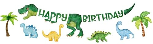Dino Happy Birthday Girlande Party Deko,Dinosaurier Geburtstag Deko Banner | Dino Girlande Kindergeburtstag Deko 4 5 Jahre für Kinder Junge Mädchen Geburtstag Party