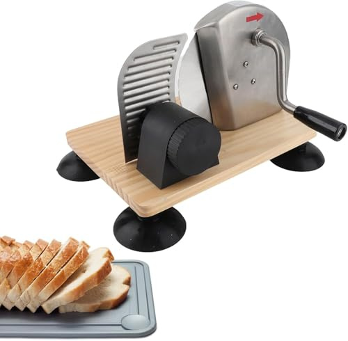 Hand Crank Bread Slicer - Adjustable Thickness Stainless Steel & Wood Bread Cutter for Homemade/Commercial Use | Perfect for Sourdough, Toast & Loaves