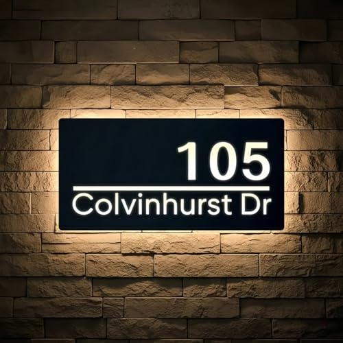 HDLOVE Placa De Número De Casa Iluminada Contemporánea Personalizada, Letrero De Dirección 3D Con Iluminación LED Para Uso En Exteriores En Puertas Cercas, Regalo Para Nuevos Propietarios