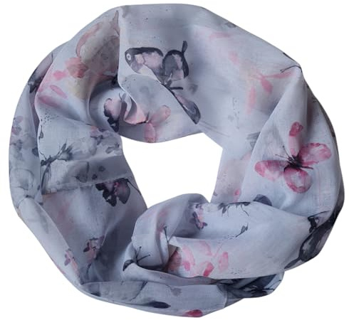 zarolo Damen Loop Schal, Schlauchschal mit Blumen, Schmetterlingen, Muscheln dünnes Halstuch, leichter Rundschal Tücher aus weicher Viskose/Baumwolle