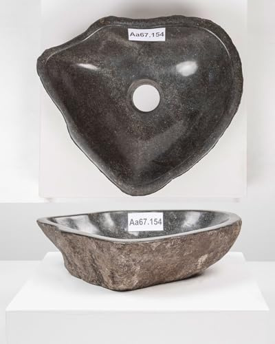 Lavabo ovalado de piedra natural de 30 cm, color gris para baño de invitados, lavabo de piedra de río