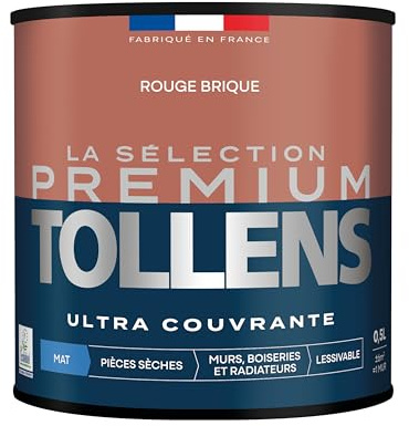 Tollens - Peinture Couleur - Murs, Boiseries & Radiateurs - La Sélection Premium - Pièces sèches - Ultra couvrante - Résistante - Ultra rapide - Ecolabel - Mat - ROUGE BRIQUE - 0L5 = 6m²