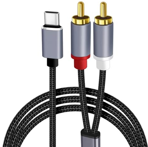 Câble 2 RCA USB C Audio Stéréo Adaptateur Type C Mâle vers 2RCA Mâle, Adaptateur USB C vers RCA Compatible avec Téléphone/Amplificateur/Enceinte/HDTV/Home Cinéma/Vidéo Projecteur 1M