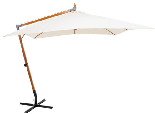 Megashopitalia Ombrellone in legno con braccio laterale decentrato 3x3 m telo écru in poliestere 180 g/m² idrorepellente base a croce
