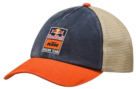 Red Bull ENERGY WEAR RB KTM Racing Rider Trucker Cap U F801 | Offizieller MotoGP Fanartikel - 60% Baumwolle, 40% Nylon - Kappe - Dunkelblau/Beige/Orange - Motorsport - Merchandise