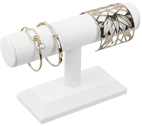 MOOCA T-Bar Deluxe Wooden Bracelet Holder Display, Watch Hoder, Bracelet Display Stand, Jewelry Stand Organizer, White Leatherette