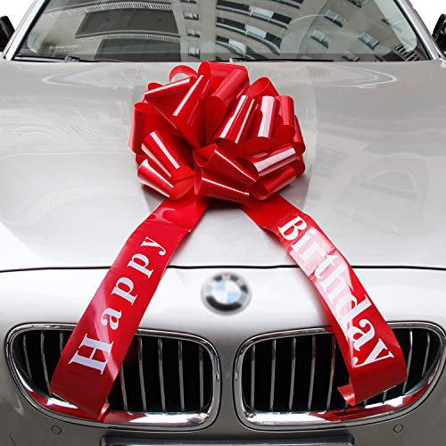 Vindar Car Bow Riesige Große Rote Schleife für Auto Geburtstag Geschenk Happy Birthday Geschenkverpackung Car Ribbon Bow für Fahrrad Dekoration (Red Happy Birthday)