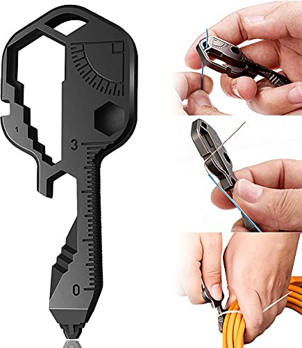 Schlüsselwerkzeug | 24 in 1 Multifunktionaler Outdoor-Schlüssel | Outdoor-Camping | Outdoor-Grundlagen | Geeignet für Outdoor-Notfall-Überlebenswerkzeuge (Edelstahl, Schwarz)