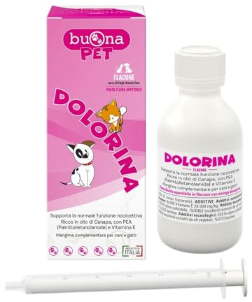 Buona Pet Dolorina Flacone Cane e Gatto 90 g con Siringa Dosatrice,Supporto Funzione Nocicettiva di Cani e Gatti con Olio di Canapa, PEA Levagen Plus® (Palmitoiletanolamide), Vitamina E, Ribes Nigrum