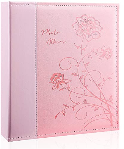 Miaikoe Photo Album 8x10 Clear Pages Pockets Leathe Cover Slip Slide in Photo Album Holds 50 Vertical 8x10 Photos Picture Book for Wedding Family (Pink)