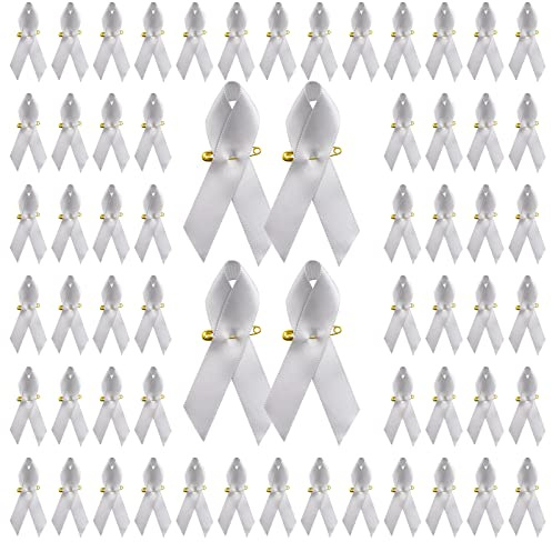 WANDIC 200 Stück Broschen mit Satinband und Sicherheitsnadel Hirntumor für Gehirnkrebs und Parkinson-Krankheit, für Männer und Frauen, 7,5 x 4 cm, Grau