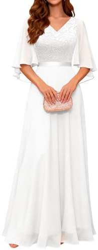 DRESSTELLS Abiti da cerimonia nuziale formale, 2026 Primavera Damigella d'onore Party Cocktail Sera Lungo Prom Lace Dress, bianco, M