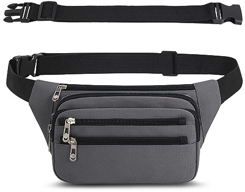 Sac Banane Taille Homme Femme Ville Sacs Banane Unisexe avec Ceinture allongée de 60 cm et Poches à 6 Fermetures à glissière Ceinture réglable pour la randonnée d'entraînement en Plein air (Gris#1)