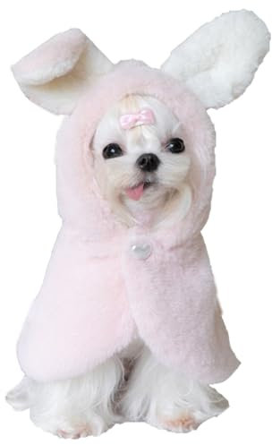YQYS Pet Ponchos, Warm Plush Poncho for Small Breeds Dogs and Cats, Easter Outfit for Dog, Rabbit Costume for Puppy, Dog Bunny Costumes, Teacup Puppy Clothes for Chihuahua Yorkie Pink Bunny XSmall