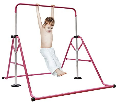 Balider MBUYI Kids Gymnastics Bar with Adjustable Folding Horizontal Bar, Turnen Kinder Indoor Pull Up, Reck Reckanlage Turnreck Home Training Equipment, von 220,5 lbs (Rosa)