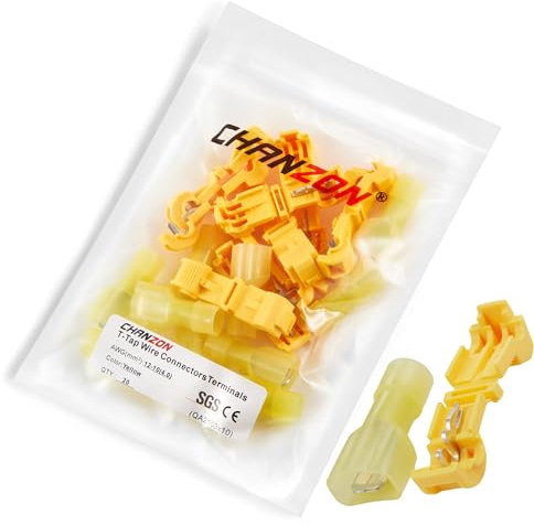 Chanzon Yellow Scotch Lock Quick Splice Wire Connectors Snap for 10-12AWG Gauge Wire Tap Solderless Electrical IDC SGS/CE Certificated Self Stripping Cable Joiner Terminal Crimp Connector(10pcs)