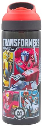 HOX TRANSFORMERS EARTHSPARK Reusable BPA free Kids Atlantic Water Hydration Bottle with built in Carry Loop, Flip Up Spout and removeable straw - 600ml, Opaque