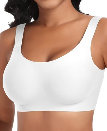 Ganado Damen BH Tiefem V-Ausschnitt Nahtloser BH Soft Bequem Bügellos Bustier (Weiß-Nahtlos, XL)