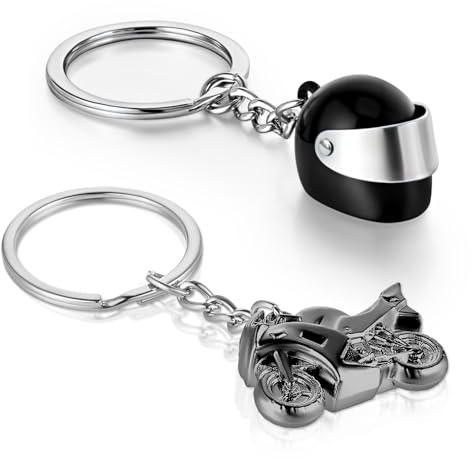 AOZUO Lot de 2 Porte clés Casque de Moto, Idée Cadeau Motocycliste, Cadeau Motard, Mini Porte clés 3D, Porte clés Casque de Moto, Pendentif pour Cadeaux d'anniversaire et de Vacances