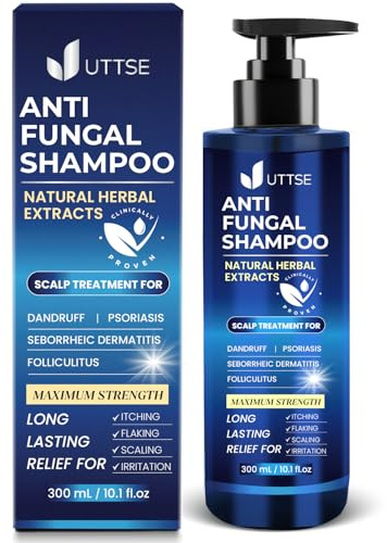 Uttse Anti-Fungal Shampoo for Scalp Psoriasis: Dandruff Shampoo for Folliculitis and Seborrheic Dermatitis - Relieves Itchy & Dry Scalp - 300 mL / 10.1 fl.oz