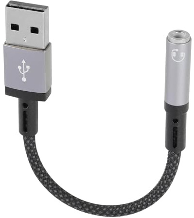 Tarjeta De Sonido Externa USB A Conector De 3,5 Mm (4 Polos CTIA) - Adaptador De Audio Estéreo para Auriculares, Altavoces Y Micrófono De 4 Polos - Diseño Robusto Y Portátil En Negro
