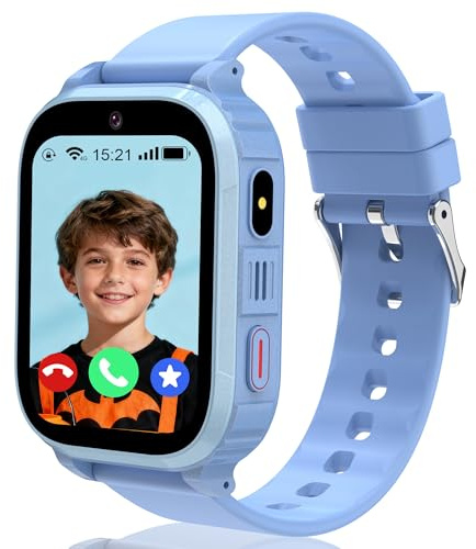 4G Montre Connectée Enfant, Smartwatch Téléphone pour Garçons avec Appels/SOS/GPS/WiFi/Vidéo/Voix Chat, Mode Classe, Alarme, Calculatrice, Jeux, Calendrier, IP68 Montre Intelligente Enfant GPS Cadeau