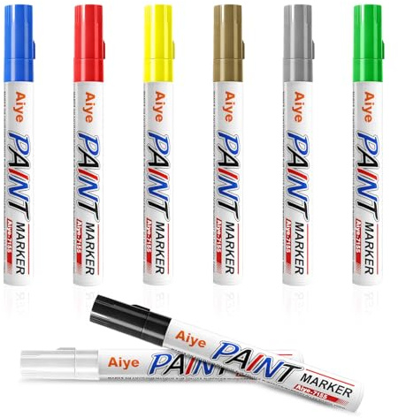 AMFUN Pennarelli Indelebili Colori Multipli, Marcatore Permanente Punta Tonda, a Base di Olio, Impermeabili, per Metallo, Plastica, Vetro, Legno, Tessuto, Pietre e Pittura All'aperto (8 Unità)
