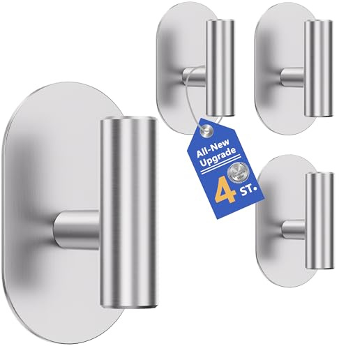 Aikzik 4 Pack Large Self Adhesive Hooks, Stainless Steel Sticky Hook Heavy Duty, Over 12kg Load - Strong Hooks for Hanging for Towel, Coat, Robe, Stick on Bathroom, Kitchen, Door and Wall