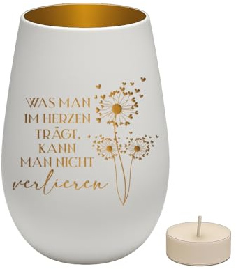 Liebtastisch - Windglas mit Gravur - was man im Herzen trägt, kann man Nicht verlieren - Trauergeschenk,Gedenklicht - Geschenk für Trauernde - Teelichtglas - Andenken - für Hinterbliebene - Weiß