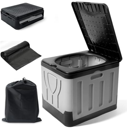 WoRaum Toilettes de Camping Pliables, WC Portable pour Randonnée et Camping-Car - Toilettes Sèches Max 100kg avec Couvercle, Sac de Transport et Rouleau de Sacs Poubelle Inclus