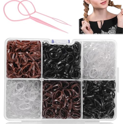 hankousi 2500 Pcs Small Hair Elastic Bands - Clear, Black & Brown Invisible Hair Ties | Soft Rubber Bands for Girls, Women, Men & Kids | Perfect for Toddler, Wedding & Everyday Hairstyling