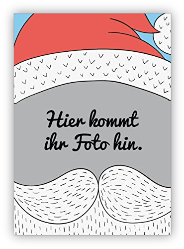 4 Coole Weihnachtskarten mit ihrem Foto als Weihnachtsmann mit ihrem eigenen Innen-Text - ohne unser Logo a.d. Rückseite • Ihre individuelle Weihnachtspost mit Umschlag zu Neujahr, Silvester