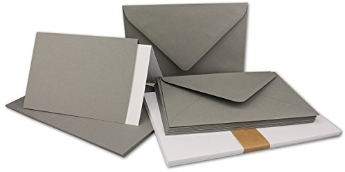 50x Faltkarten SET DIN A6/C6 mit Brief-Umschlägen in Graphit/Dunkel-Grau - inklusive Einleger - 14,8 x 10,5 cm - Premium Qualität - FarbenFroh
