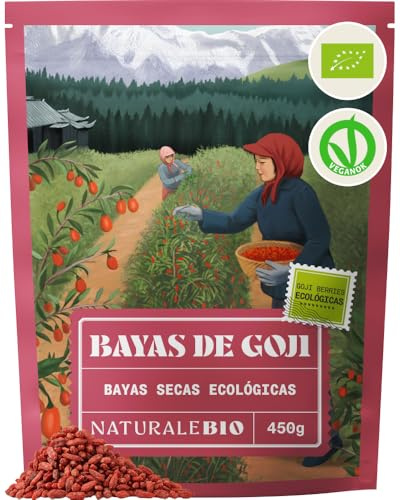 NaturaleBio Baies de Goji Bio Séchées Snack Superfruit | 450 g. Baies de goji séchées, riches en fibres, pour smoothies, bowls petit-déjeuner, pâtisserie et snacks.