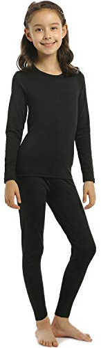 ViCherub Girls Thermal Underwear Set Kids Long Johns Fleece Lined Base Layer Black Medium