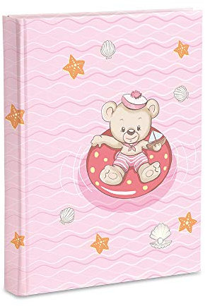 Mareli Album Fotografico, Rosa, Nascita Bambina, 20X25 Cm, 56 Bianche e 4 Diario Personalizzabili, Pagine in Cartoncino Spesso e Resistente Intervallate da Pergamino, 20x25