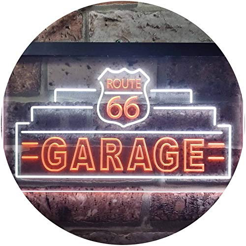 ADVPRO Route 66 Garage Dual Color LED Barlicht Neonlicht Lichtwerbung Neon Sign Weiß & Orange 300 x 210mm st6s32-i3308-wo