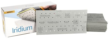 Mirka papel de lija Iridium 115x230mm cierre adhesivo 55 agujeros | Papel de lija Premium grano 180 para madera acero plástico masilla imprimación con cierre adhesivo y 55 agujeros