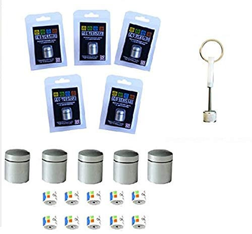 5 x magnetischer Nano Silber +10 Logstreifen +Aufroller Versteck Geocaching