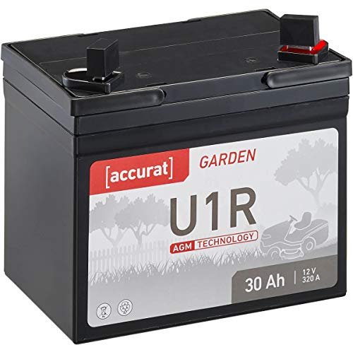 Accurat Motorradbatterie U1R- 12V, 30Ah, 320A, AGM, 30% mehr Kapazität, gasungsfrei, wartungsfrei, zyklenfest,vollverschlossen- VRLA Rasentraktor-Batterie, Starterbatterie für Aufsitzmäher,Frontmäher