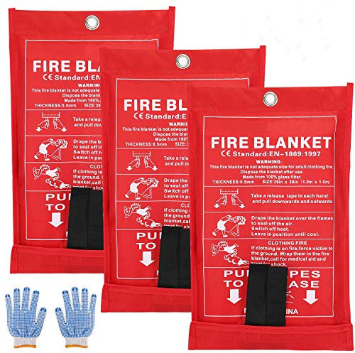 SAINUOD Fire Blanket Emergency for Kitchen, Suppression Flame Retardant Safety Blanket for Home, School, Fireplace, Grill, Car, Office, Warehouse (Fire Blanket 3 Pack)…