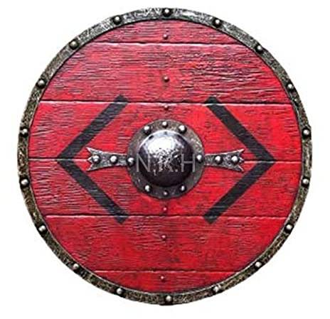 Nautical Replica Hub Bouclier médiéval viking entièrement fonctionnel en bois rouge 61 cm