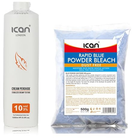 ICAN LONDON PROFESSIONAL CREAM PEROXIDE 10 VOL 3% 1000 ML + DUST FREE POWDER BLEACH 500 G SET