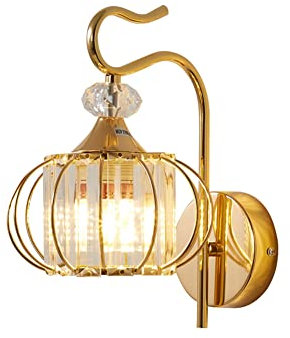 Wandleuchte Vintage Innen Kristall Wandlampe Retro Schwarz aus Metall Wandbeleuchtung Industrial Design mit Käfig Lampenschirm Schlafzimmer Nachttischlampe E27 fur Wohnzimmer Treppe Flur Deko,Gold